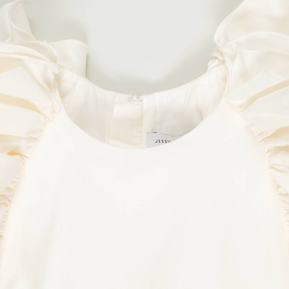 Jessie and James London-Preloved Girls Ivory Cotton Dot Jacquard Dress (4 years) | Childrensalon Outlet