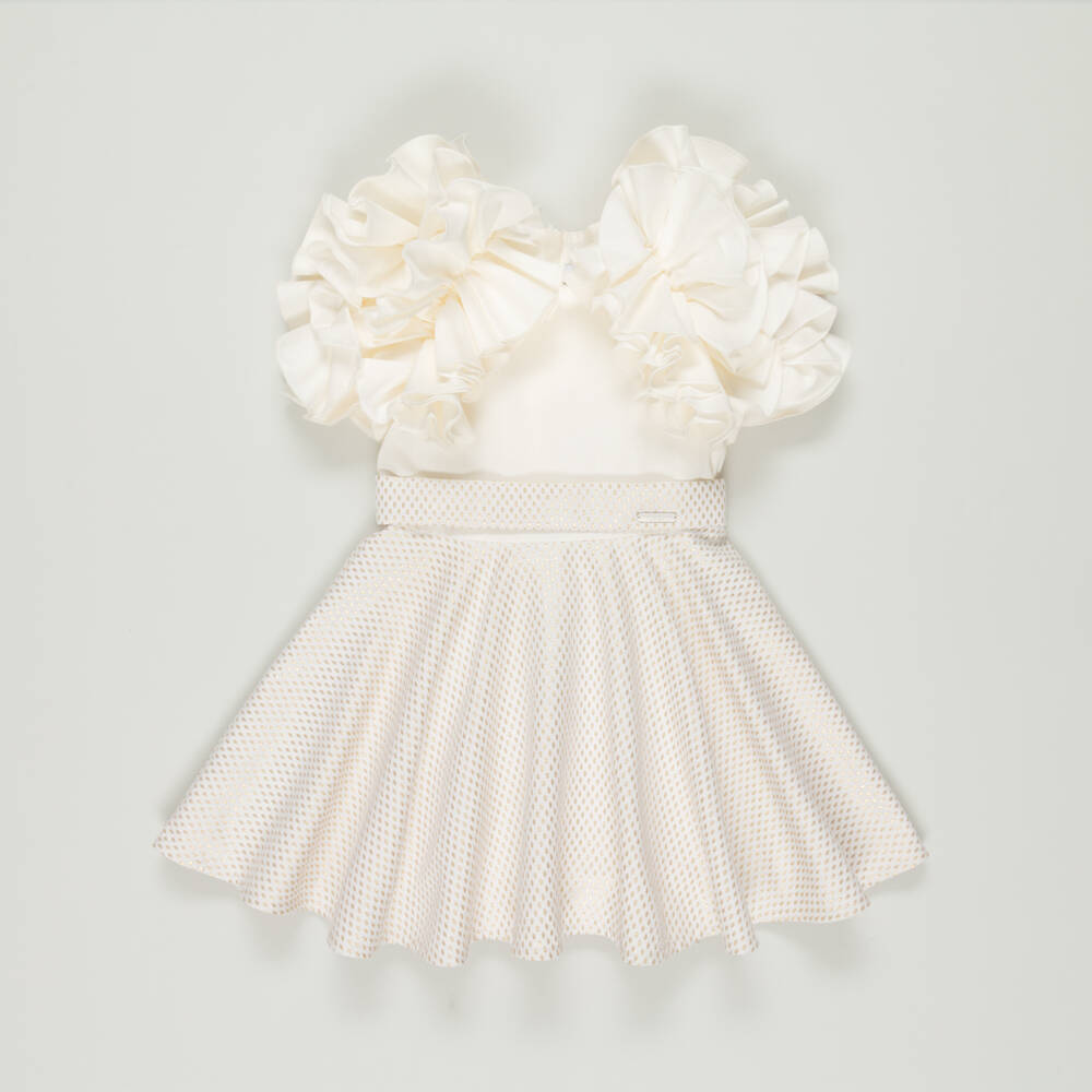 Jessie and James London-Preloved Girls Ivory Cotton Dot Jacquard Dress (4 years) | Childrensalon Outlet