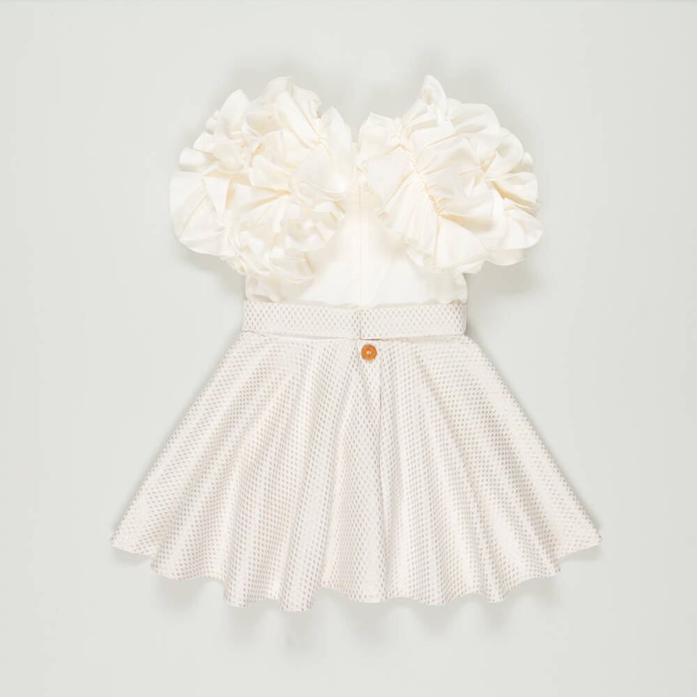 Jessie and James London-Preloved Girls Ivory Cotton Dot Jacquard Dress (4 years) | Childrensalon Outlet