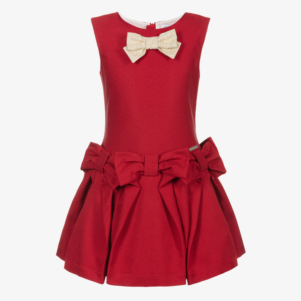 Jessie and James London - Red Jacquard Bow Dress | Childrensalon
