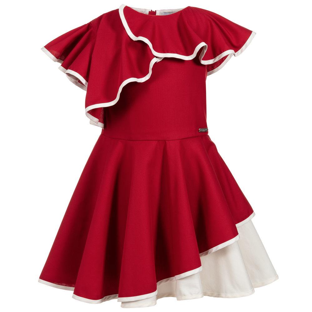 Jessie and James London - Red Ruffled Cotton Dress | Childrensalon