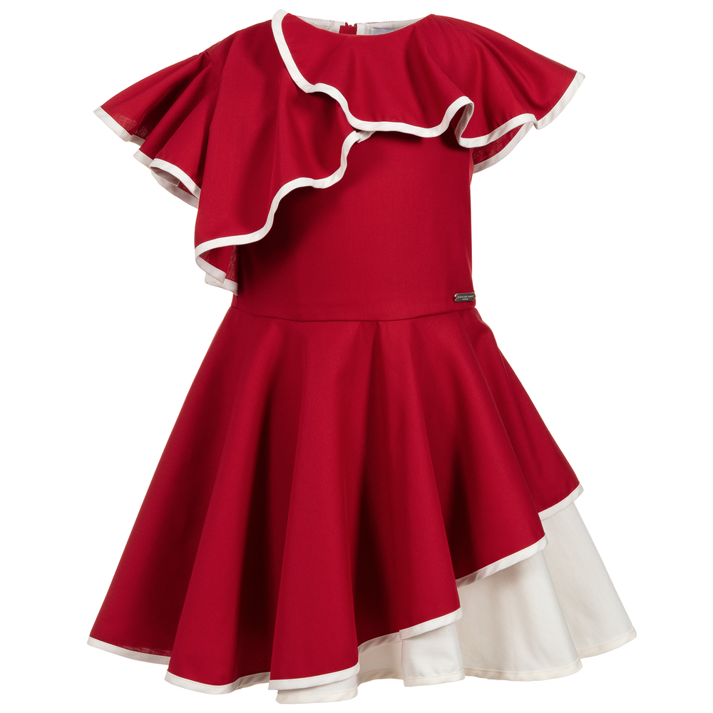 Jessie and James London-Red Ruffled Cotton Dress | Childrensalon Outlet