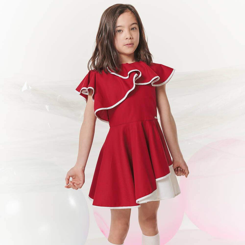 Jessie and James London-Red Ruffled Cotton Dress | Childrensalon Outlet