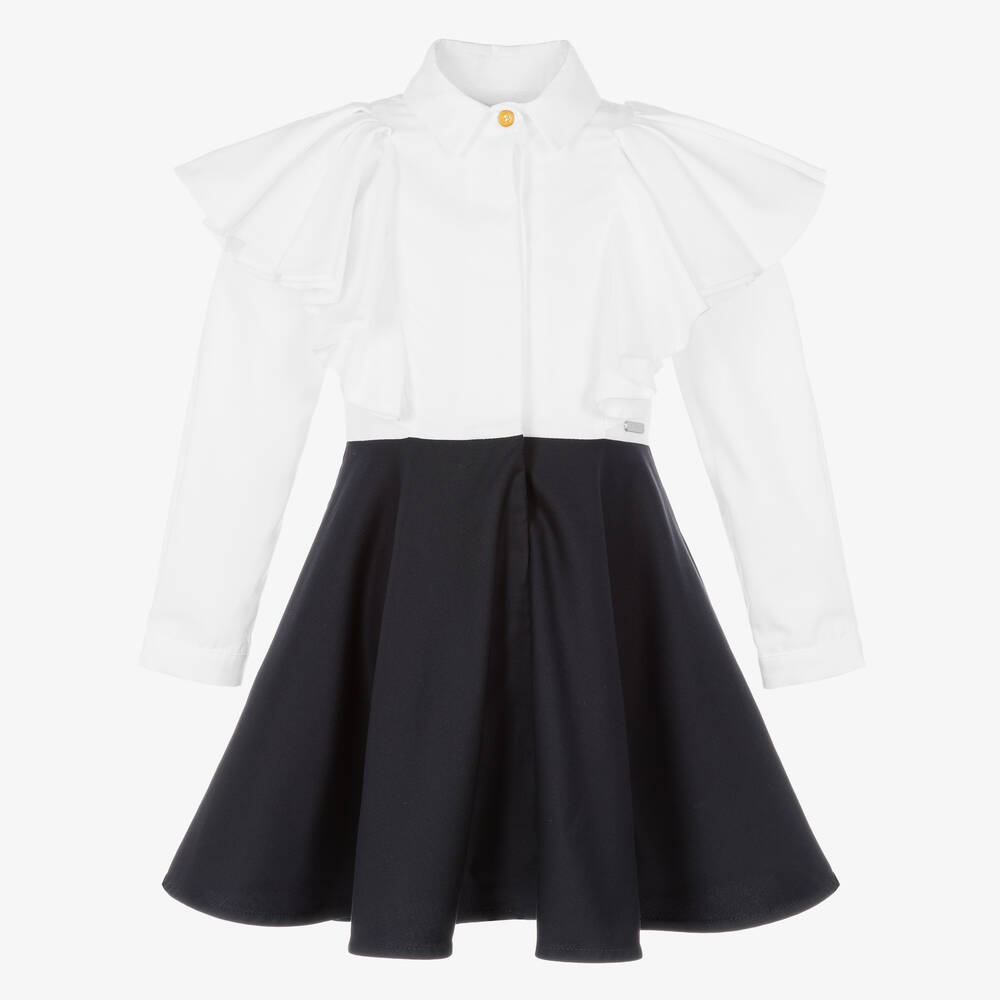 Jessie and James London-White & Blue Cotton Dress | Childrensalon Outlet