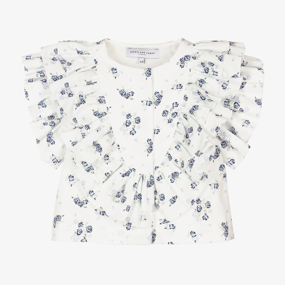 Jessie and James London-White & Blue Floral Blouse | Childrensalon Outlet