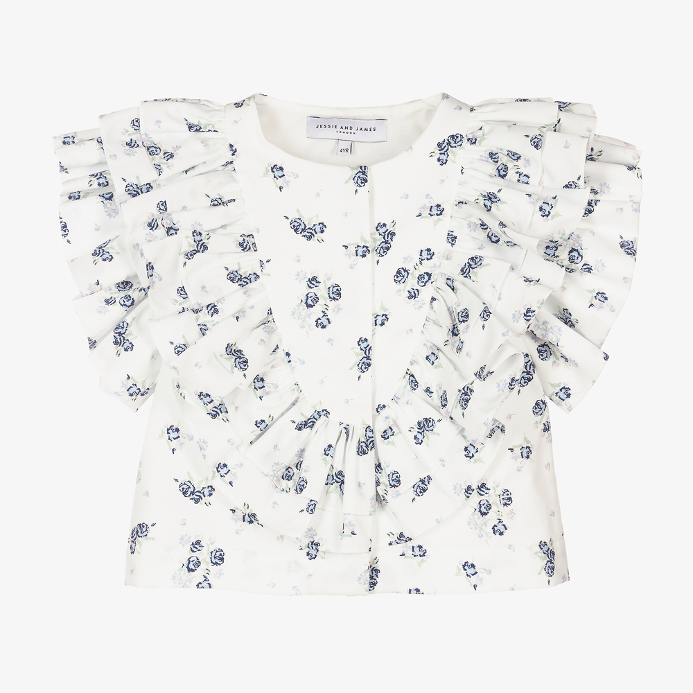 Jessie and James London - White & Blue Floral Blouse | Childrensalon