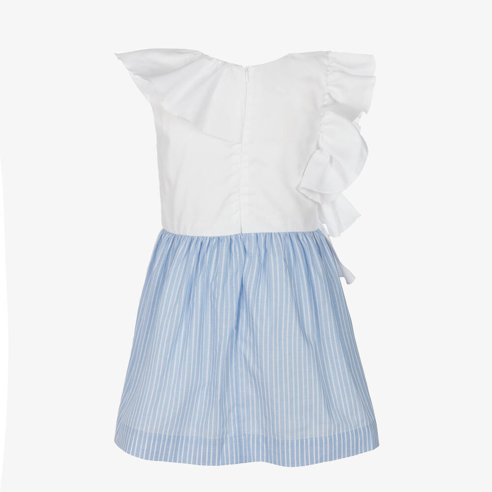 Jessie and James London-White & Blue Stripe Waterfall Ruffle Dress | Childrensalon Outlet