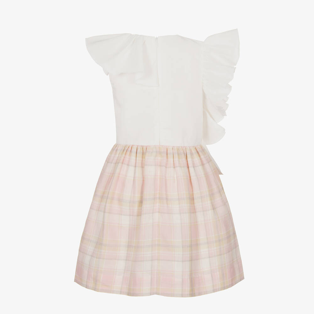 Jessie and James London-White & Pink Check Waterfall Ruffle Dress | Childrensalon Outlet