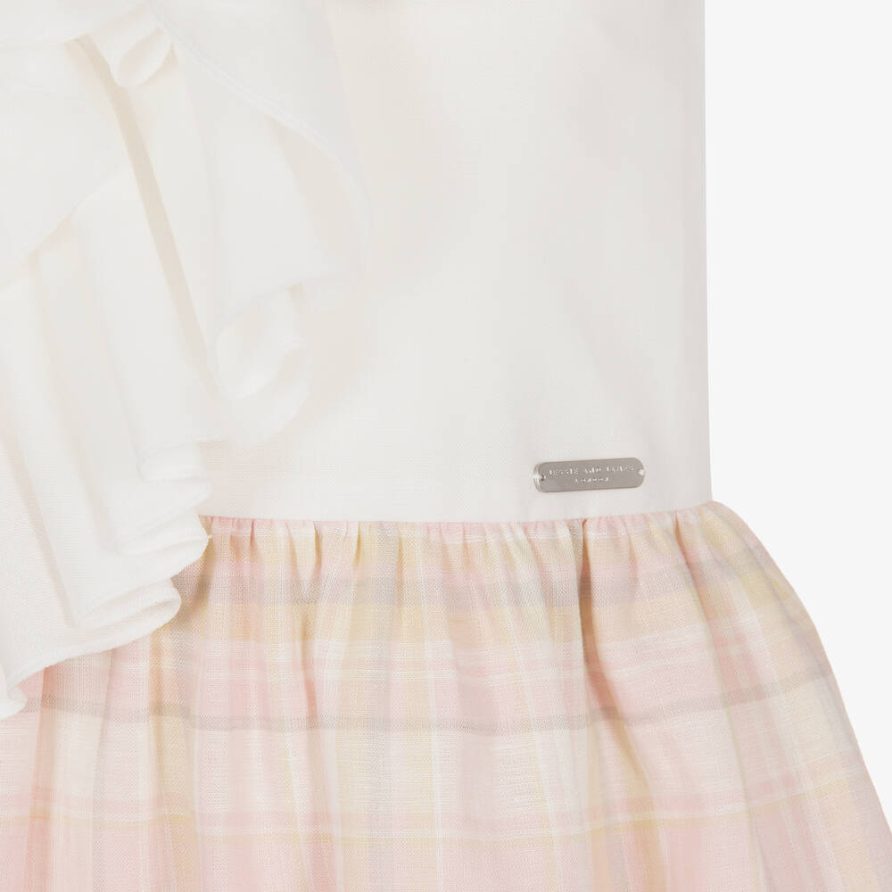 Jessie and James London-White & Pink Check Waterfall Ruffle Dress | Childrensalon Outlet