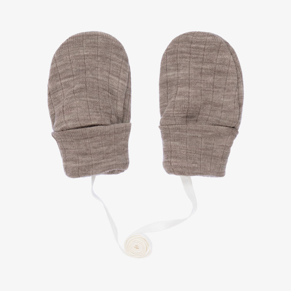Joha-Beige Merino Wool Baby Mittens | Childrensalon Outlet