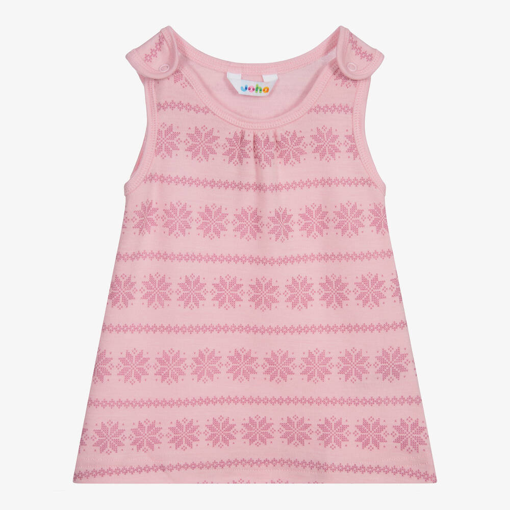 Joha - Pink Wool Baby Pinafore Dress | Childrensalon