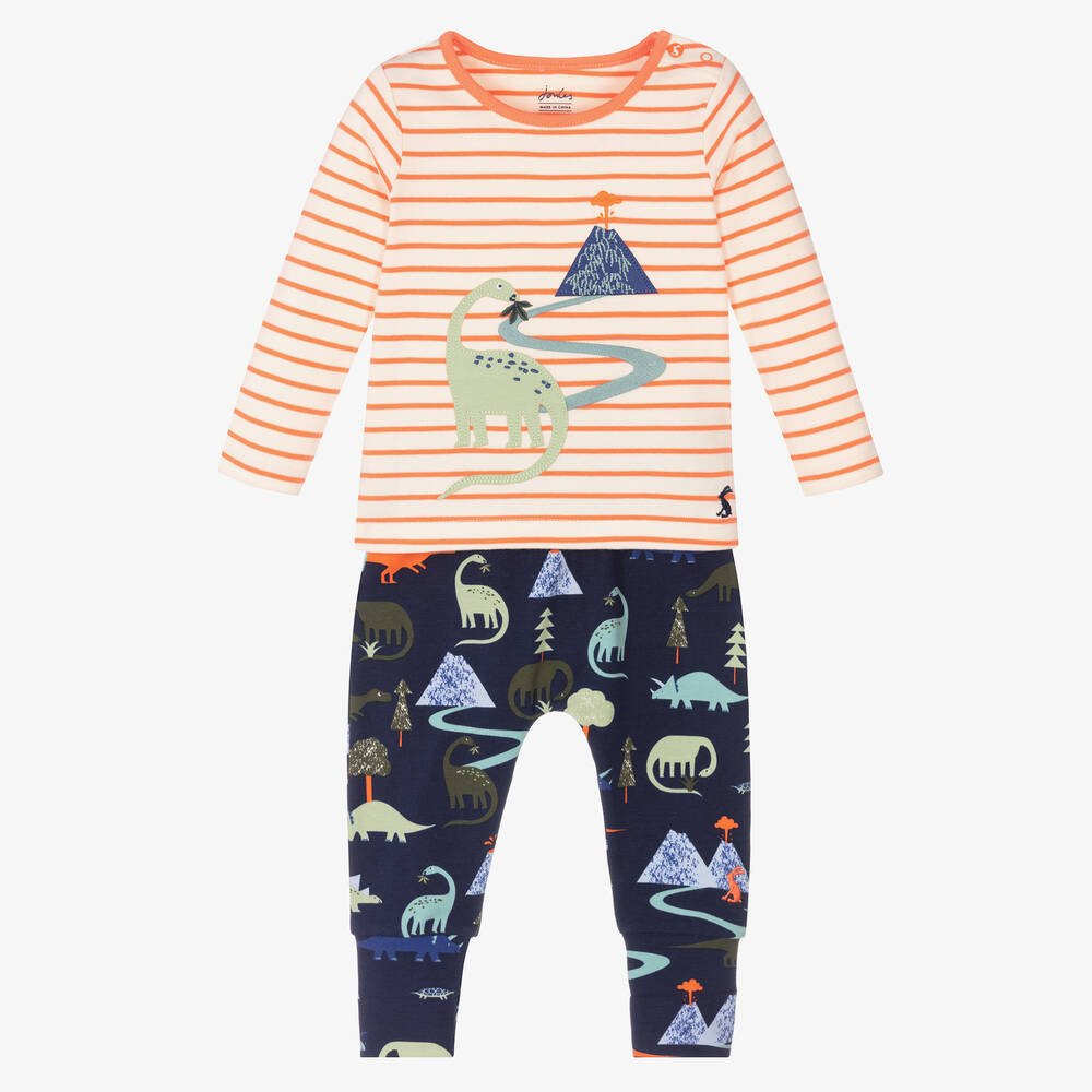 Joules - Baby Boys Orange & Blue Dinosaur Trouser Set | Childrensalon
