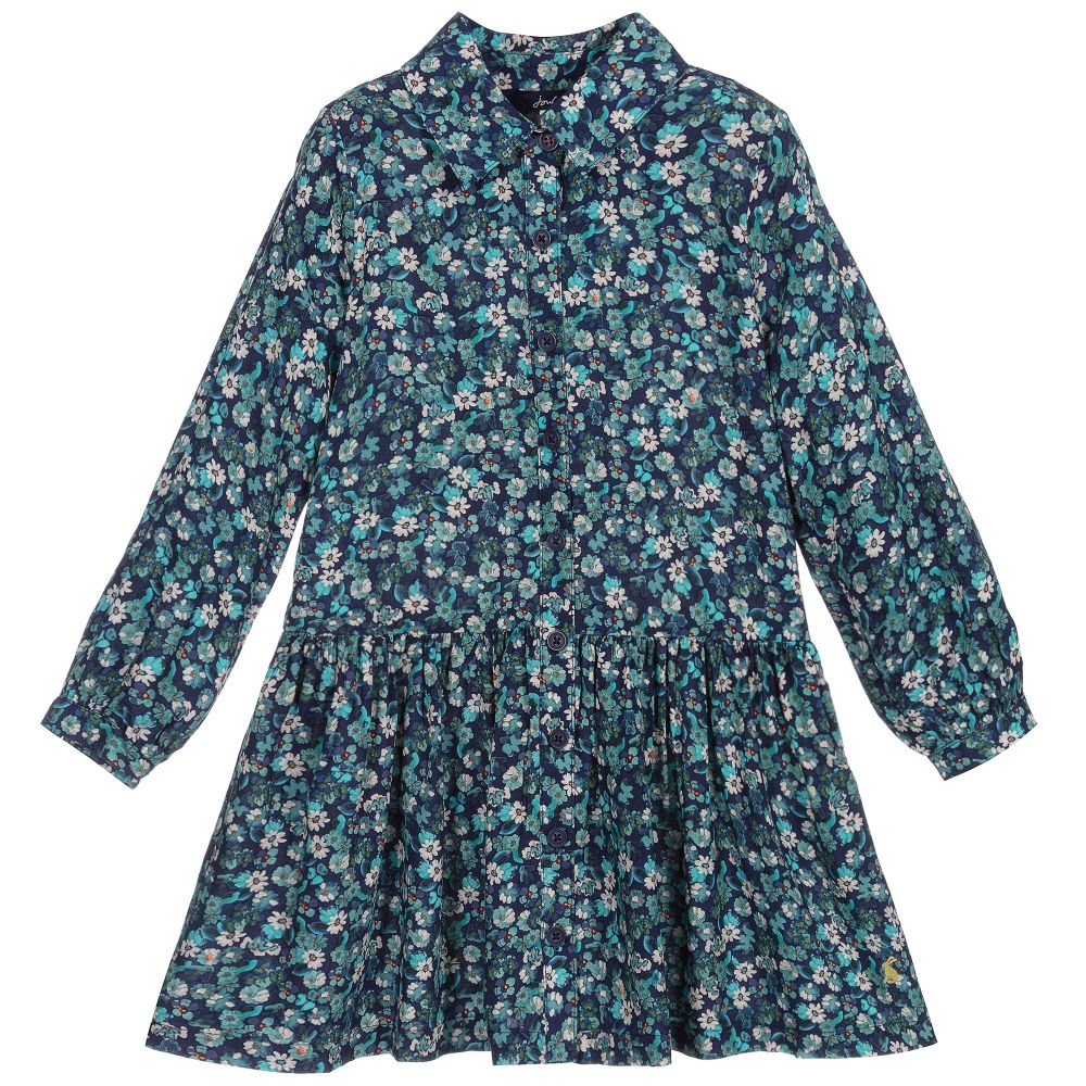 Joules - Синее платье-рубашка с цветочным рисунком | Childrensalon