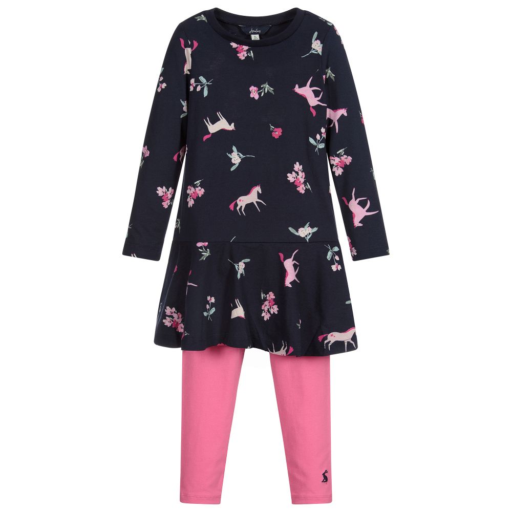 Joules - Baumwollkleid-Set in Blau und Pink | Childrensalon