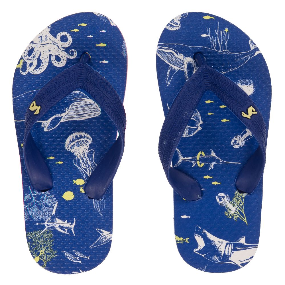 Joules - Blaue Flip-Flops mit Meerestieren | Childrensalon