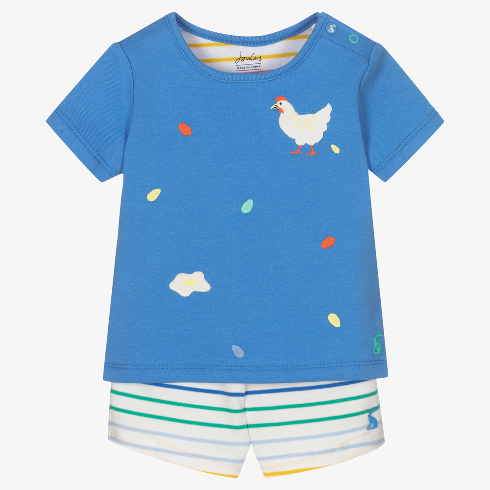 Joules - Blaues, gestreiftes Baby-Shorts-Set | Childrensalon