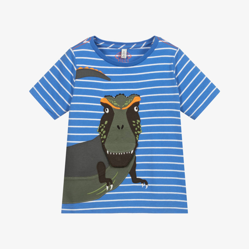 Joules-Blue Striped Dinosaur T-Shirt | Childrensalon Outlet