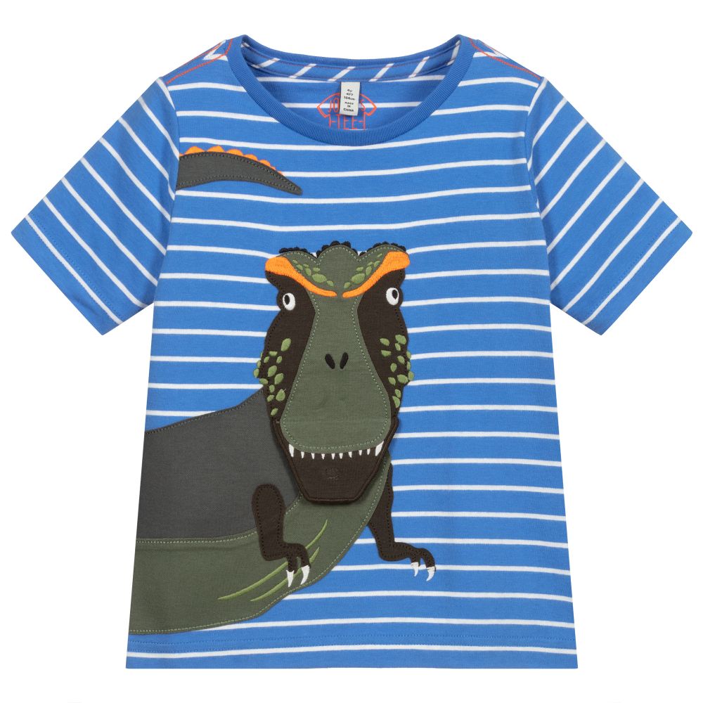 Joules - Blau gestreiftes Dino-T-Shirt | Childrensalon
