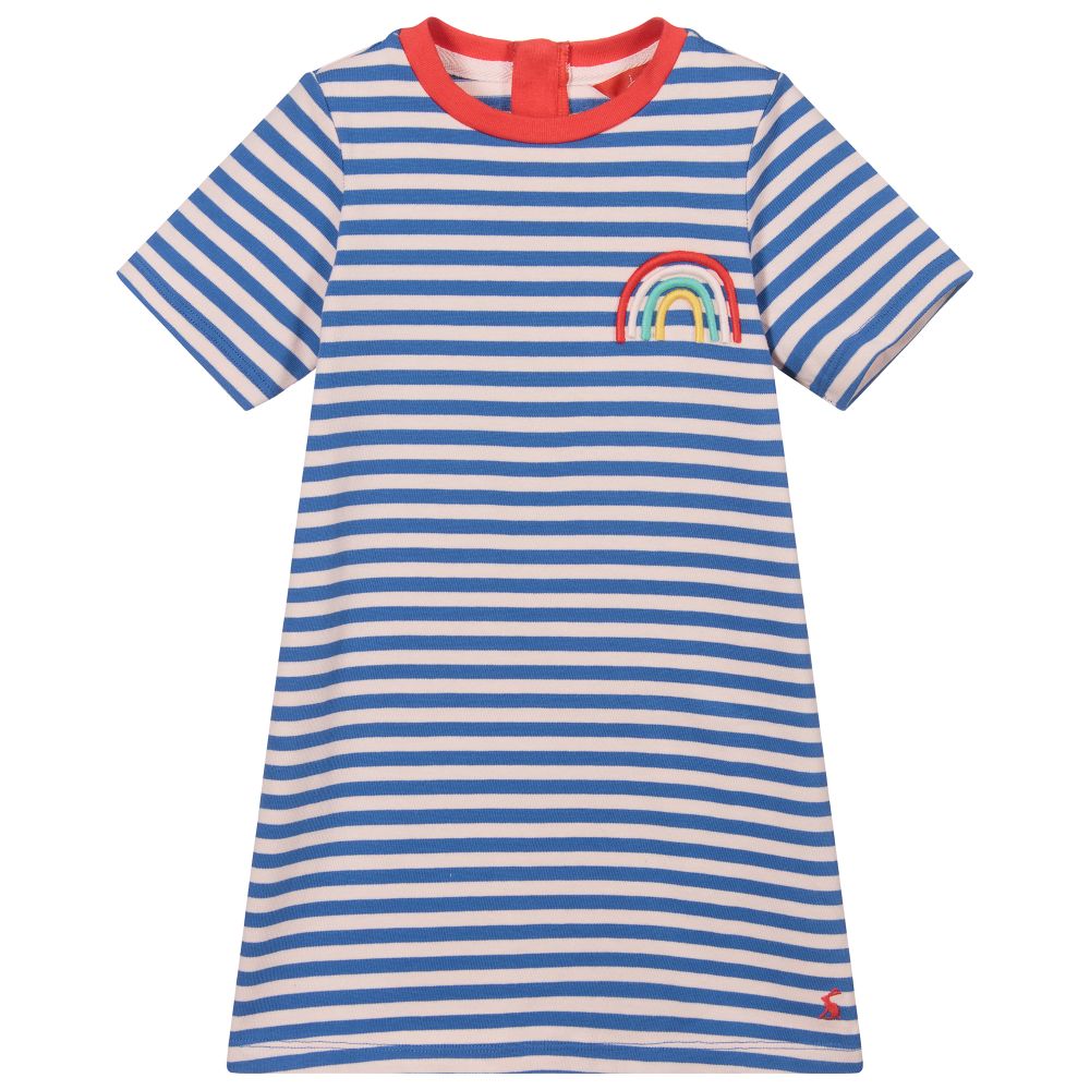 Joules - Blau gestreiftes Kleid mit Regenbogen | Childrensalon