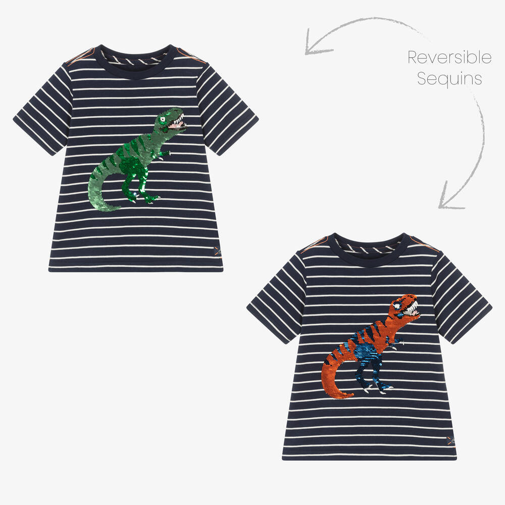 Joules - Синяя хлопковая футболка с динозавром | Childrensalon