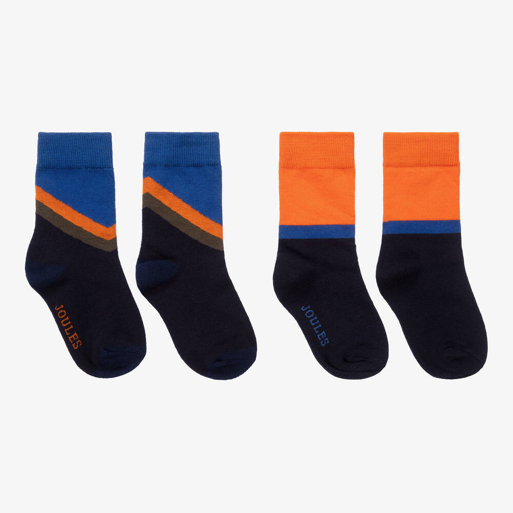 Joules - Boys Blue & Orange Socks (2 Pack)  | Childrensalon