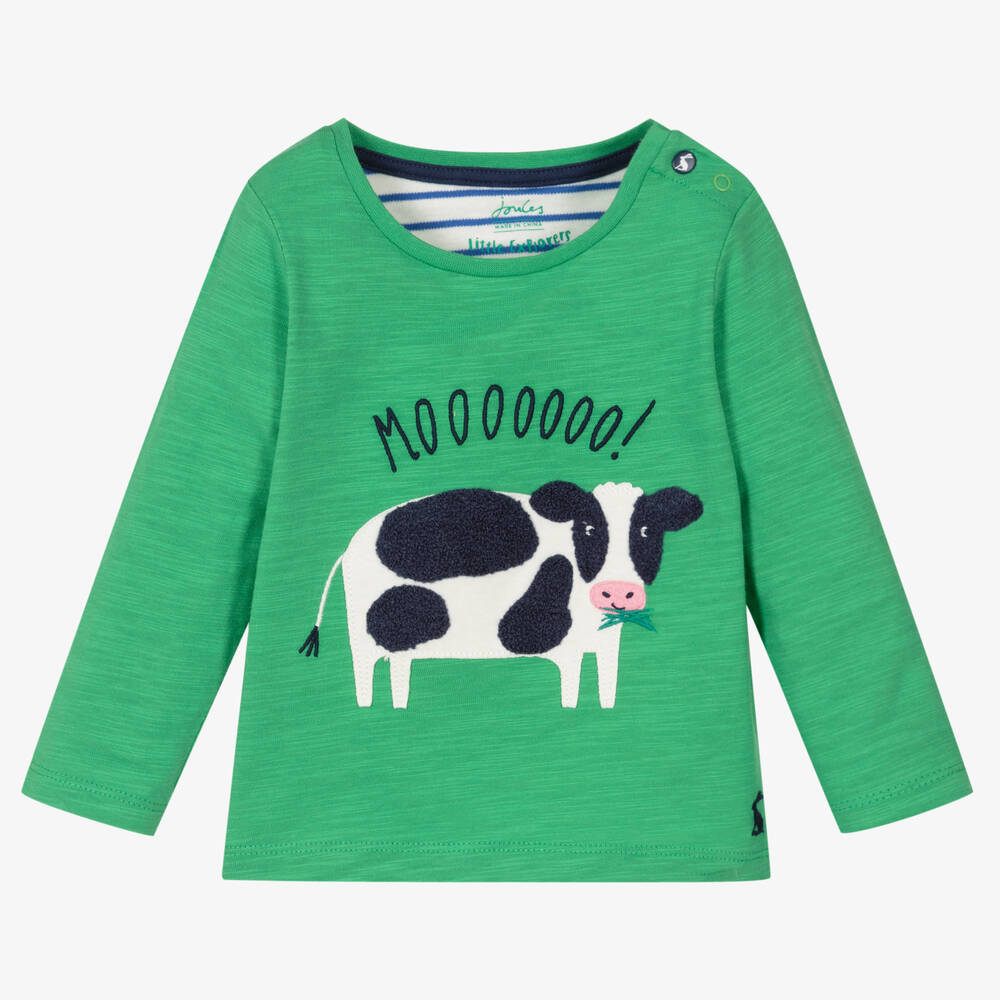 Joules - Зеленый хлопковый топ с коровой  | Childrensalon