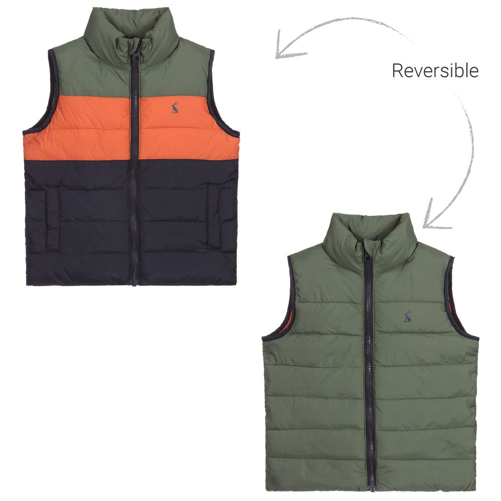 Joules - Boys Green Reversible Gilet | Childrensalon