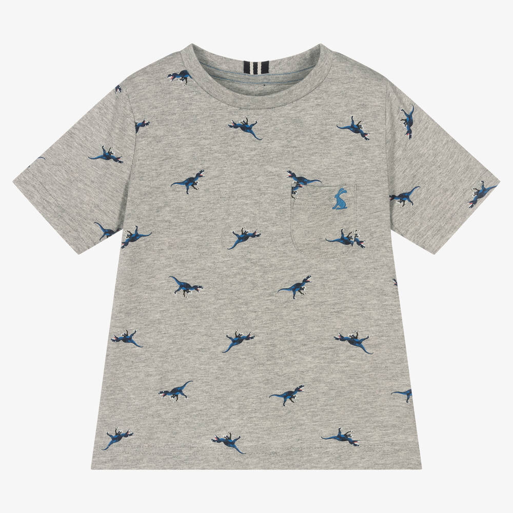 Joules - Boys Grey Cotton Dinosaur Print T-Shirt | Childrensalon