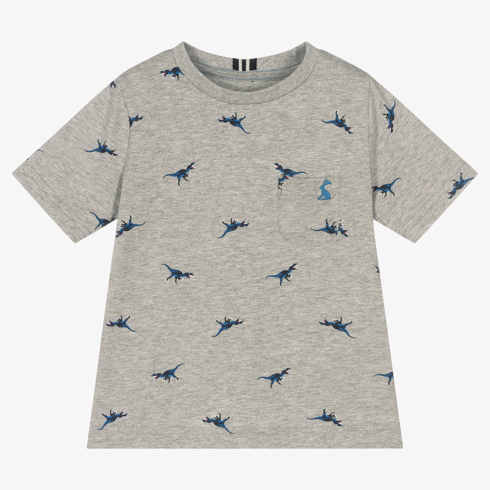 Joules-Boys Grey Cotton Dinosaur Print T-Shirt | Childrensalon Outlet