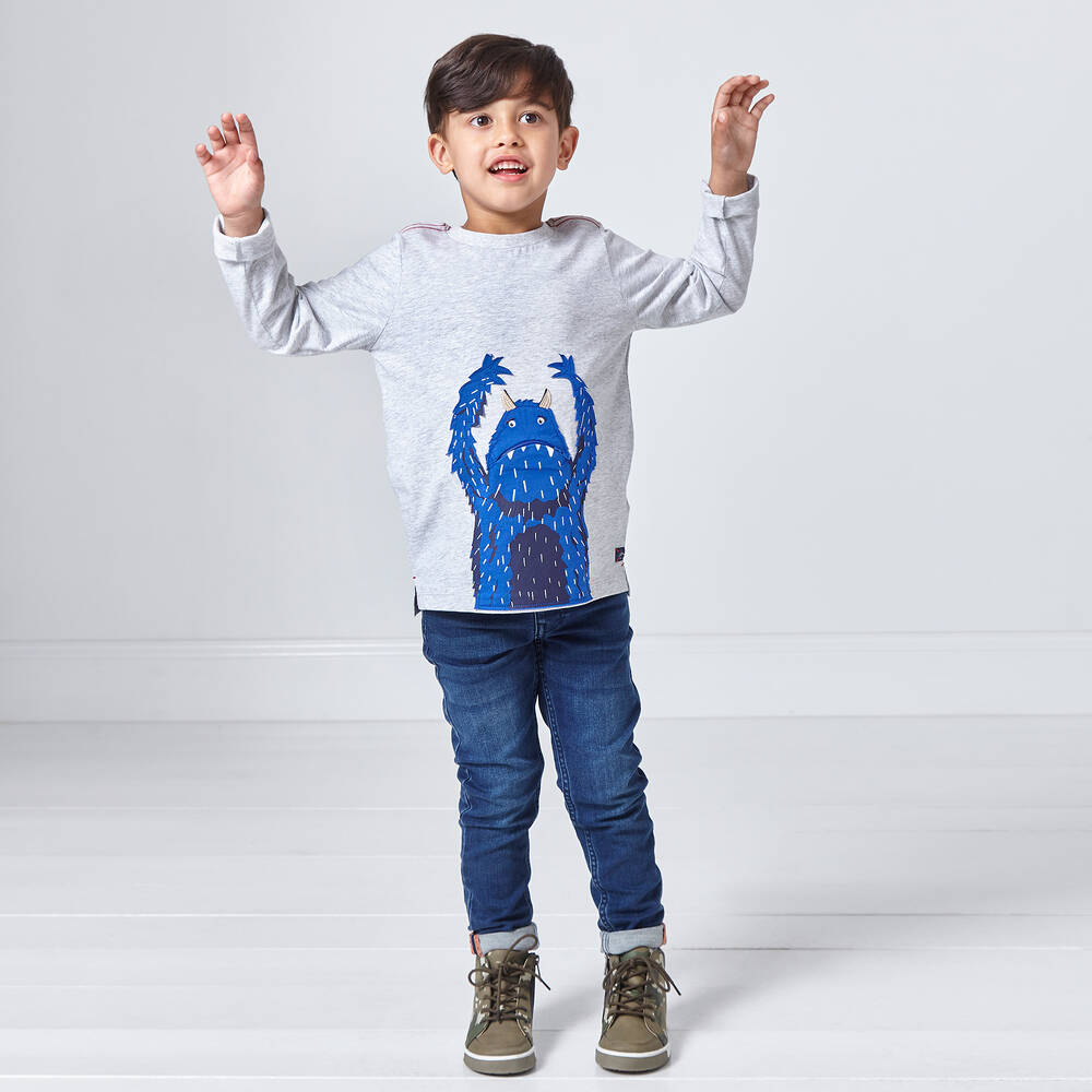 Joules-Boys Grey Cotton Monster Top | Childrensalon Outlet