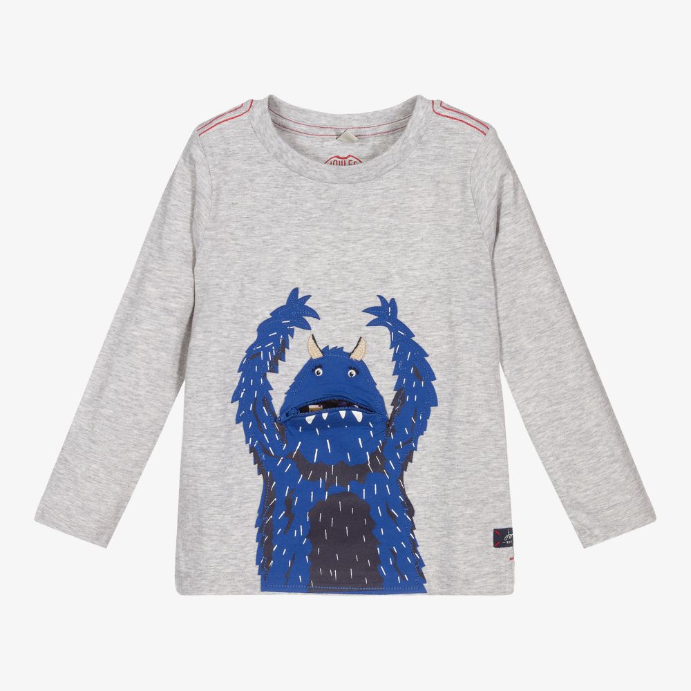Joules-Boys Grey Cotton Monster Top | Childrensalon Outlet