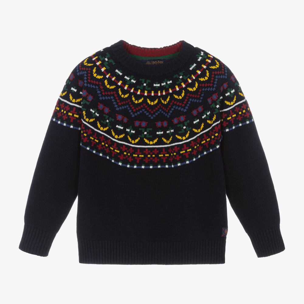 Joules - Pull bleu à motif jacquard garçon | Childrensalon