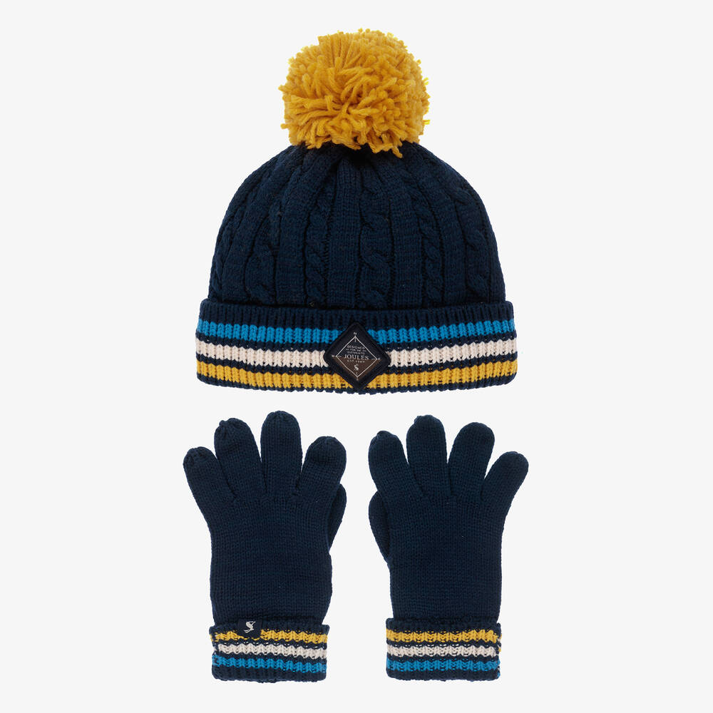 Joules - Boys Navy Blue Hat & Gloves Set | Childrensalon