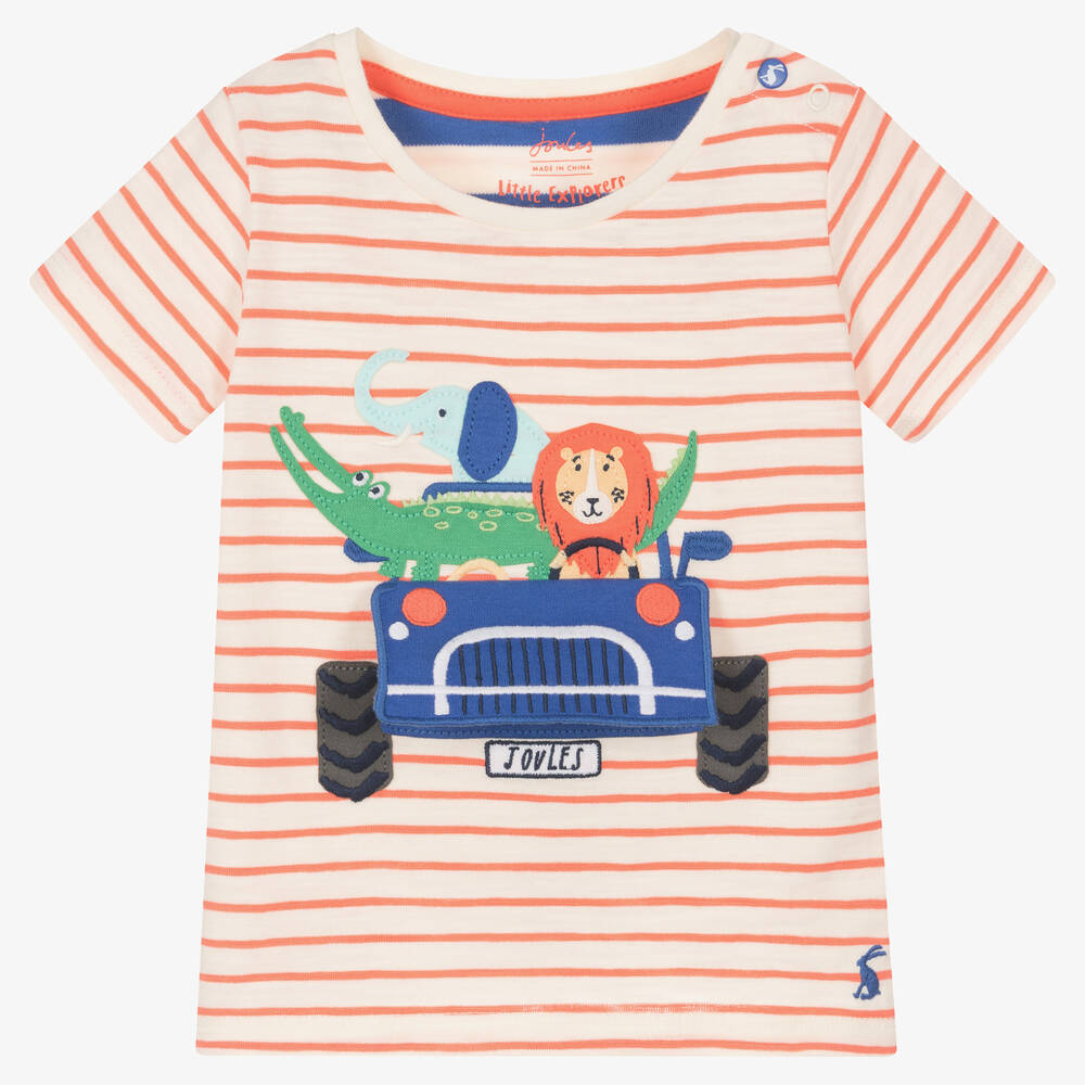 Joules - T-shirt ivoire et orange animaux | Childrensalon