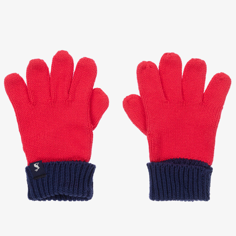 Joules - Boys Red Cotton Knit Gloves | Childrensalon