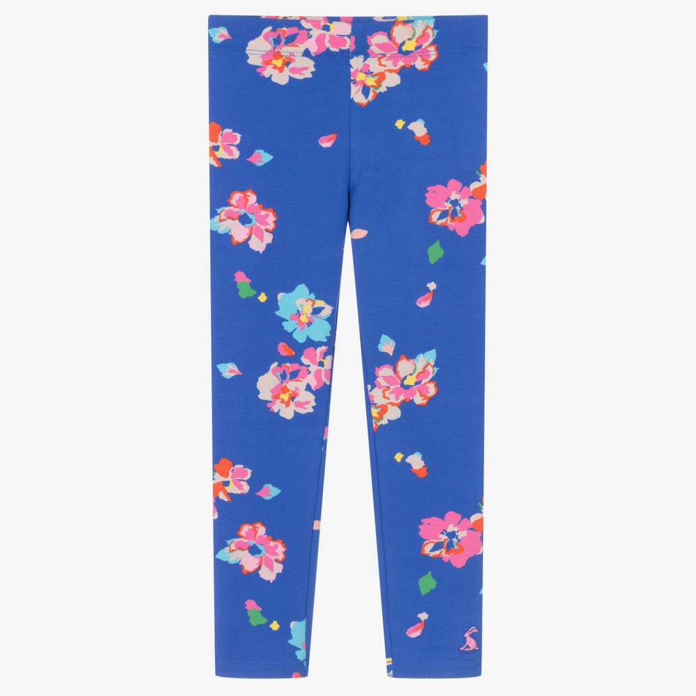 Joules - Girls Blue Cotton Floral Leggings | Childrensalon