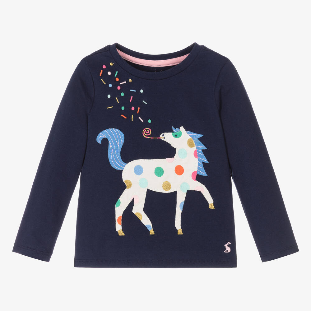 Joules - Haut bleu coton licorne fille | Childrensalon