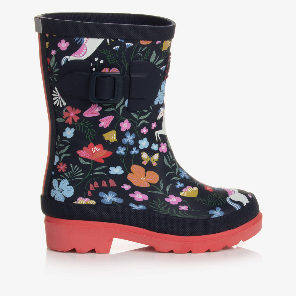 Joules Girls Blue Floral Horse Rain Boots Childrensalon Outlet