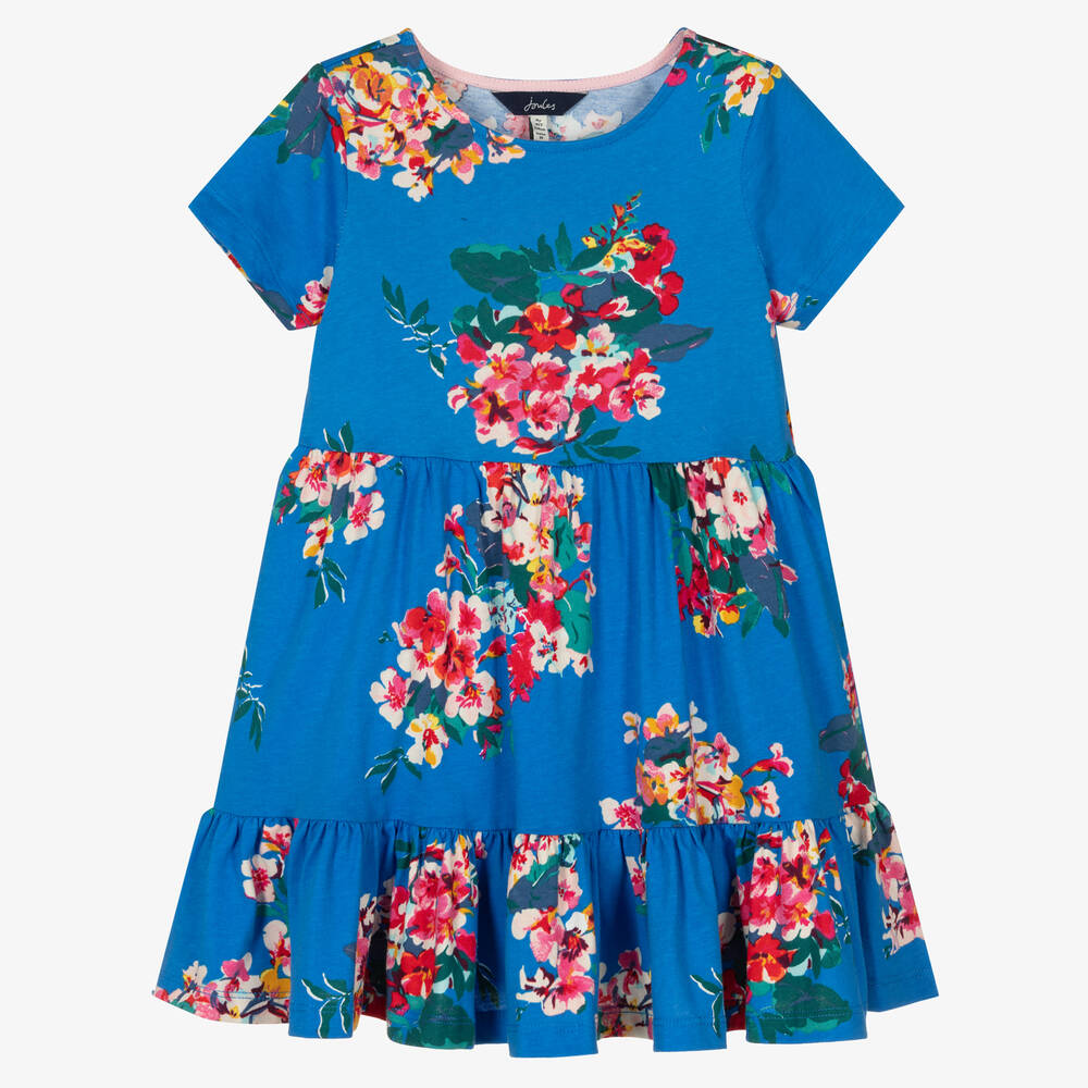 Joules - فستان قطن لون أزرق بطبعة ورود | Childrensalon