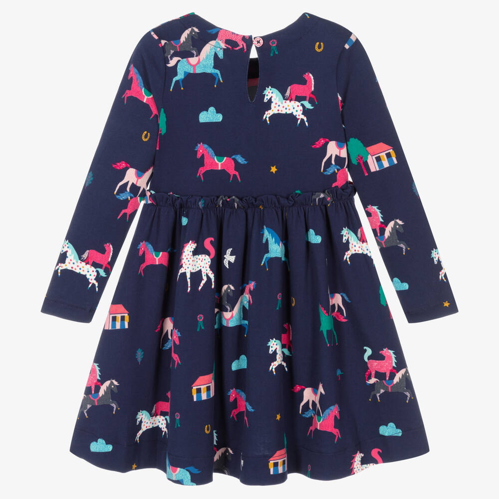 Joules Girls Blue Horses Cotton Dress Childrensalon Outlet