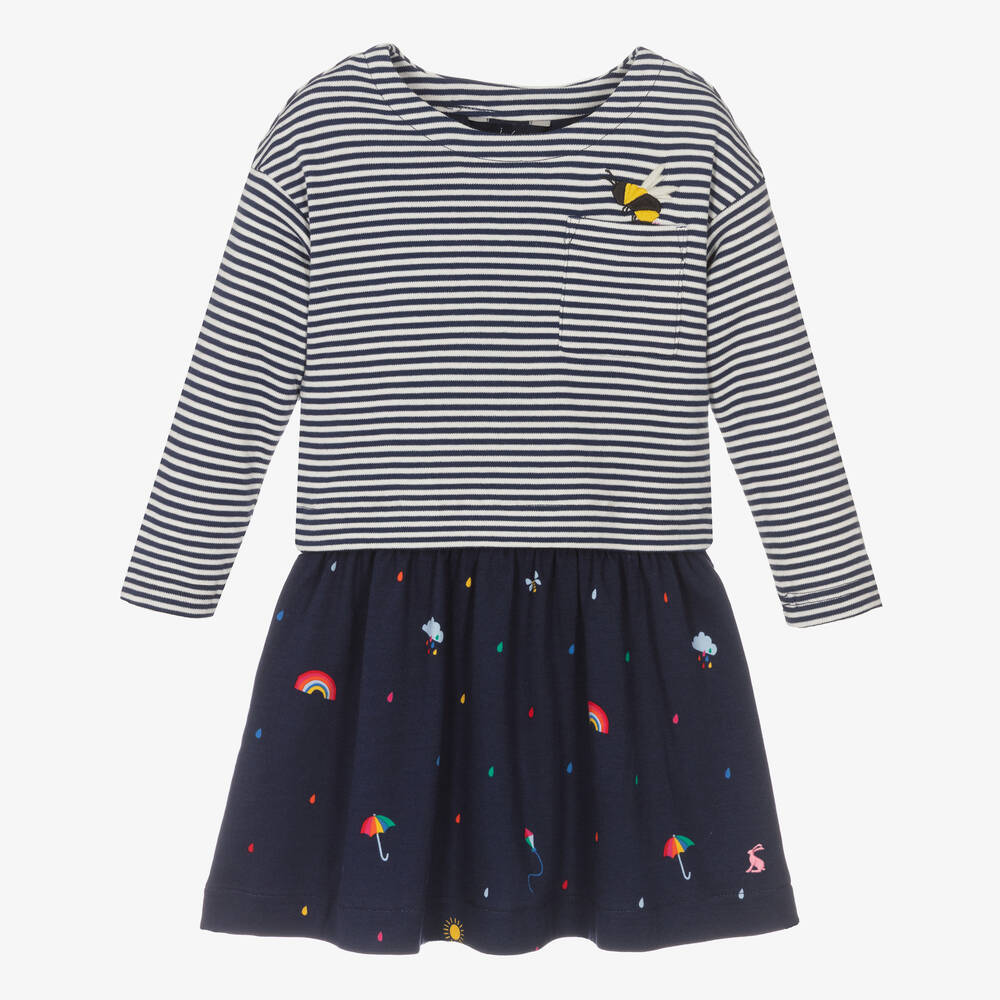 Joules - Robe bleue rayée coton fille | Childrensalon