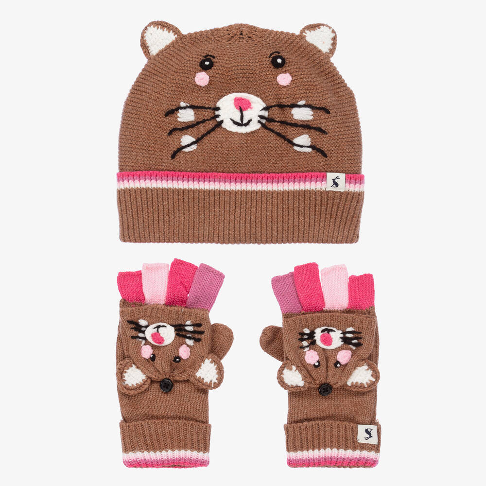 Joules - Girls Brown Squirrel Hat Set | Childrensalon