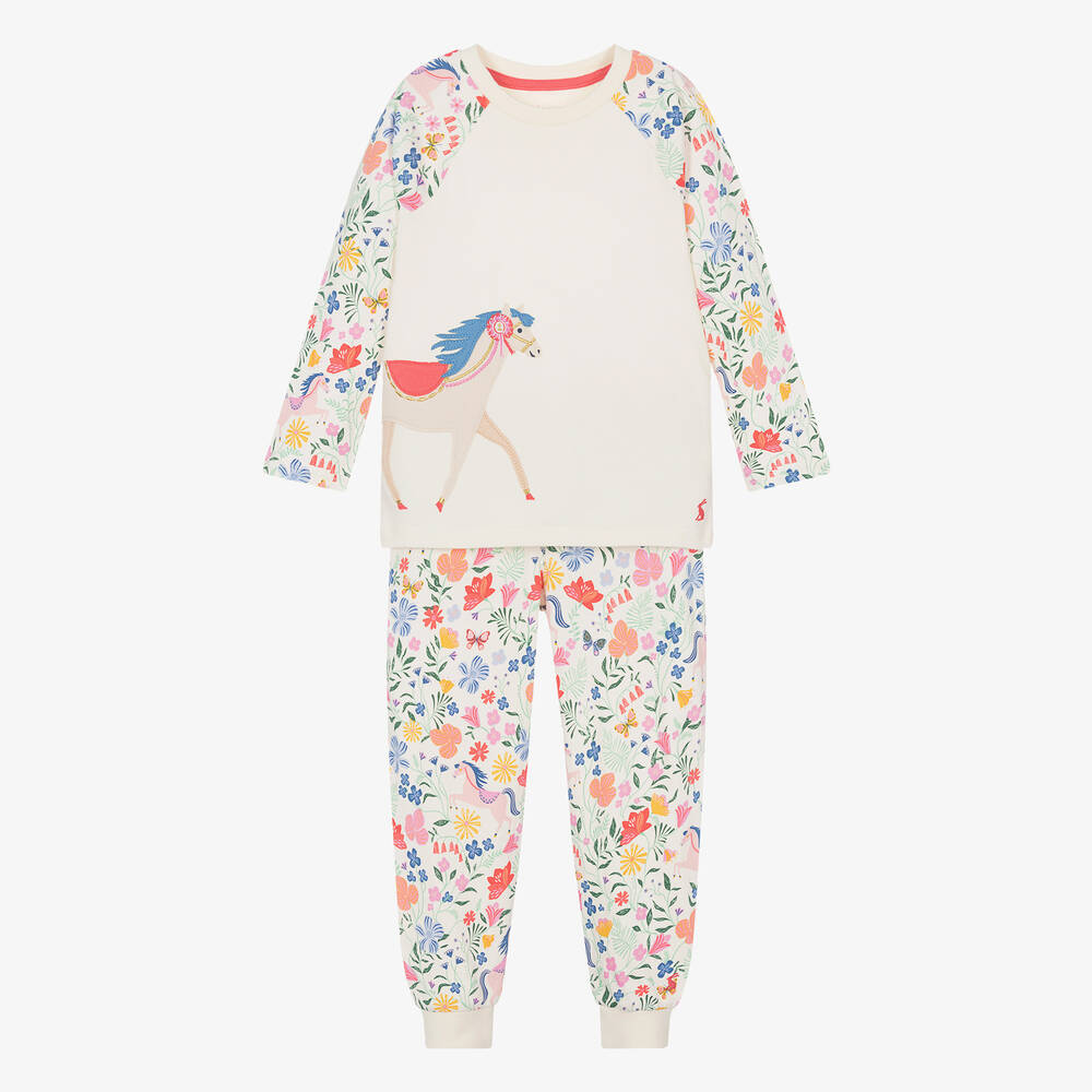 Joules - Girls Ivory Cotton Horse Pyjamas | Childrensalon