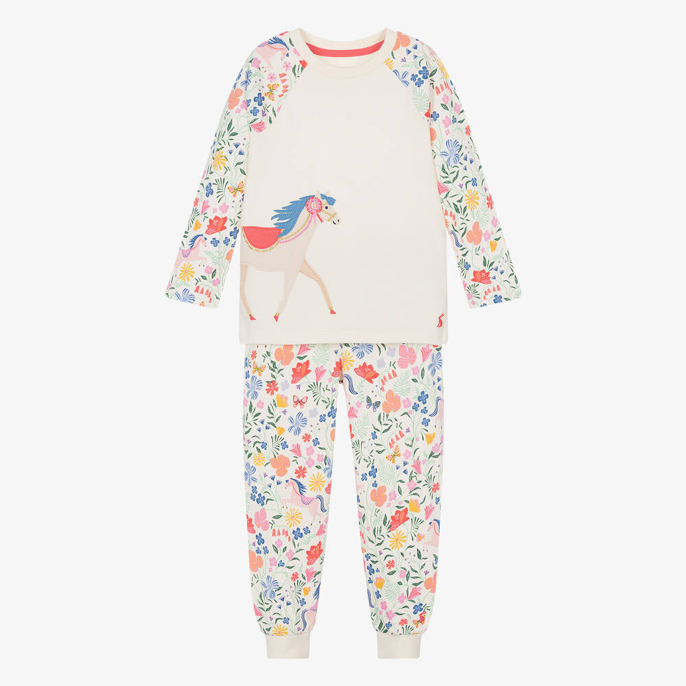 Joules Girls Ivory Cotton Horse Pyjamas Childrensalon Outlet
