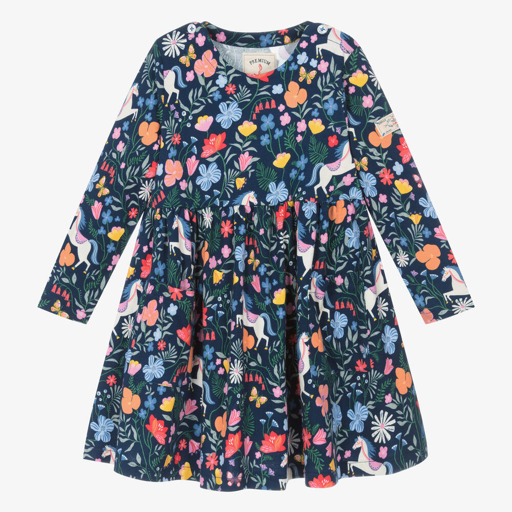 Joules - Robe bleue en coton à fleurs fille | Childrensalon