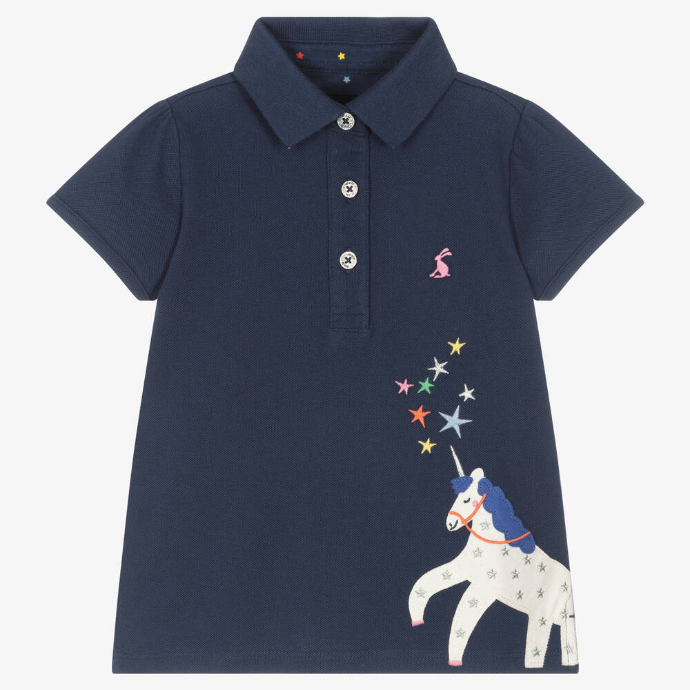 Joules - Girls Navy Blue Cotton Polo Shirt | Childrensalon