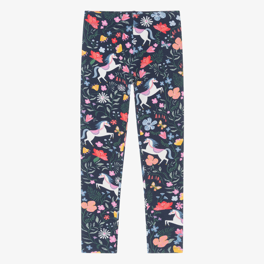 Joules - Girls Navy Blue Floral Cotton Leggings | Childrensalon