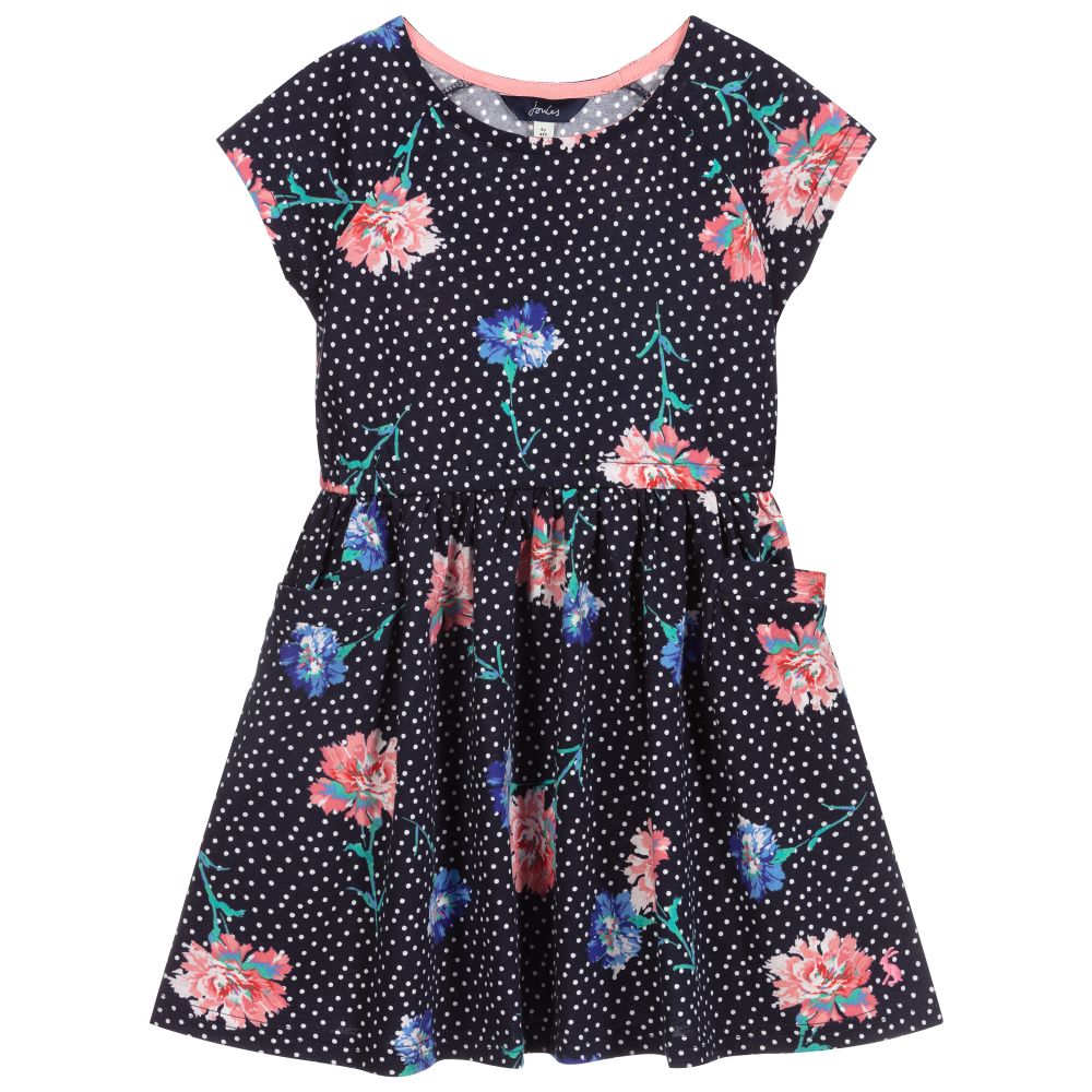 Joules-فستان قطن جيرسي لون كحلي بطبعة ورود | Childrensalon Outlet