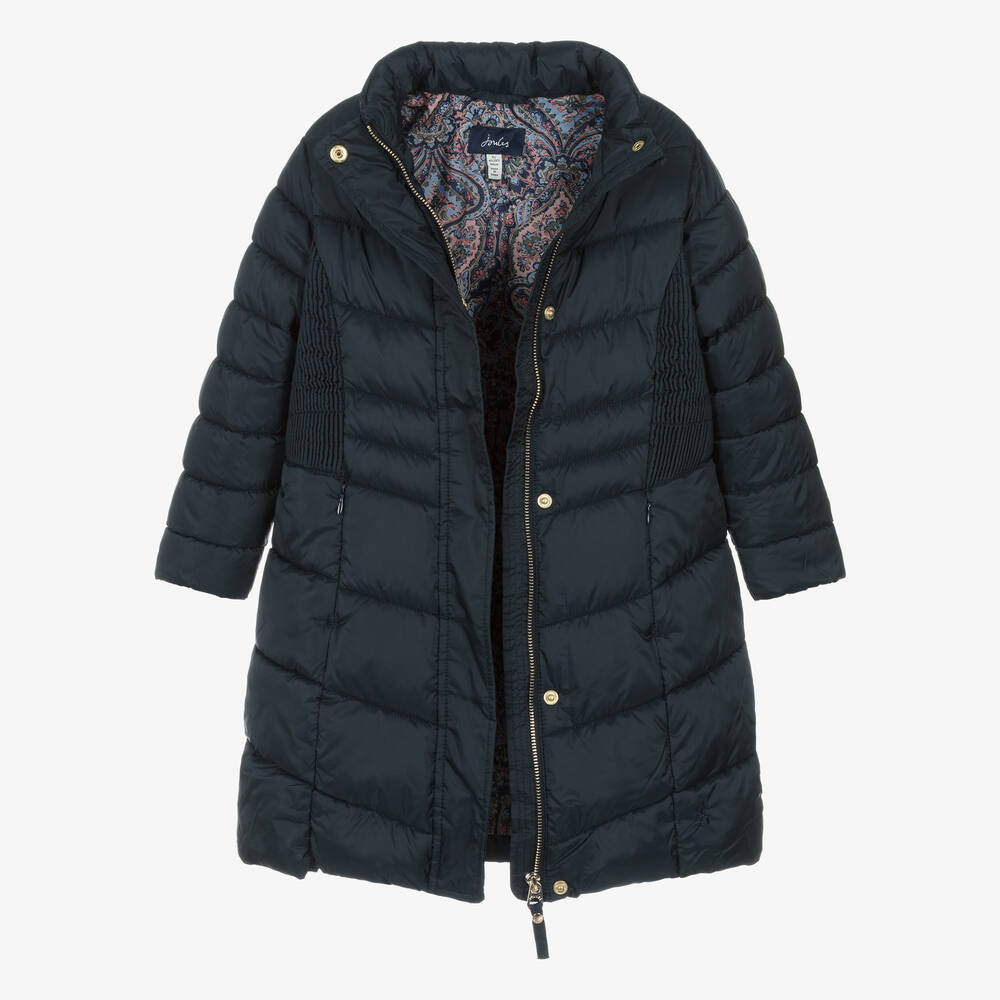 Joules Girls Navy Blue Long Puffer Coat