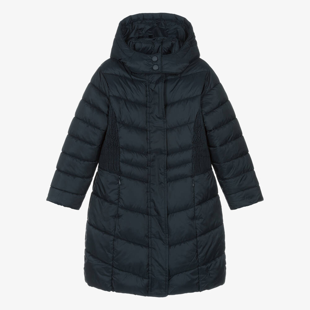 Joules - Girls Navy Blue Long Puffer Coat | Childrensalon